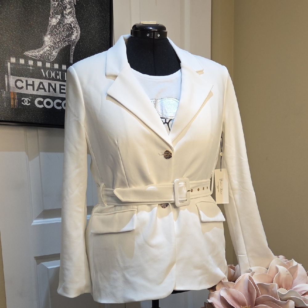 Nwt Xl & Large Haver& Blair Chic White Women's Belted Blazer